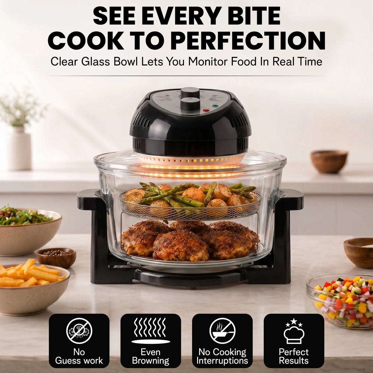 16 Quart Extra Large Oil-Less Air Fryer - Healthier, Crispier Cooking