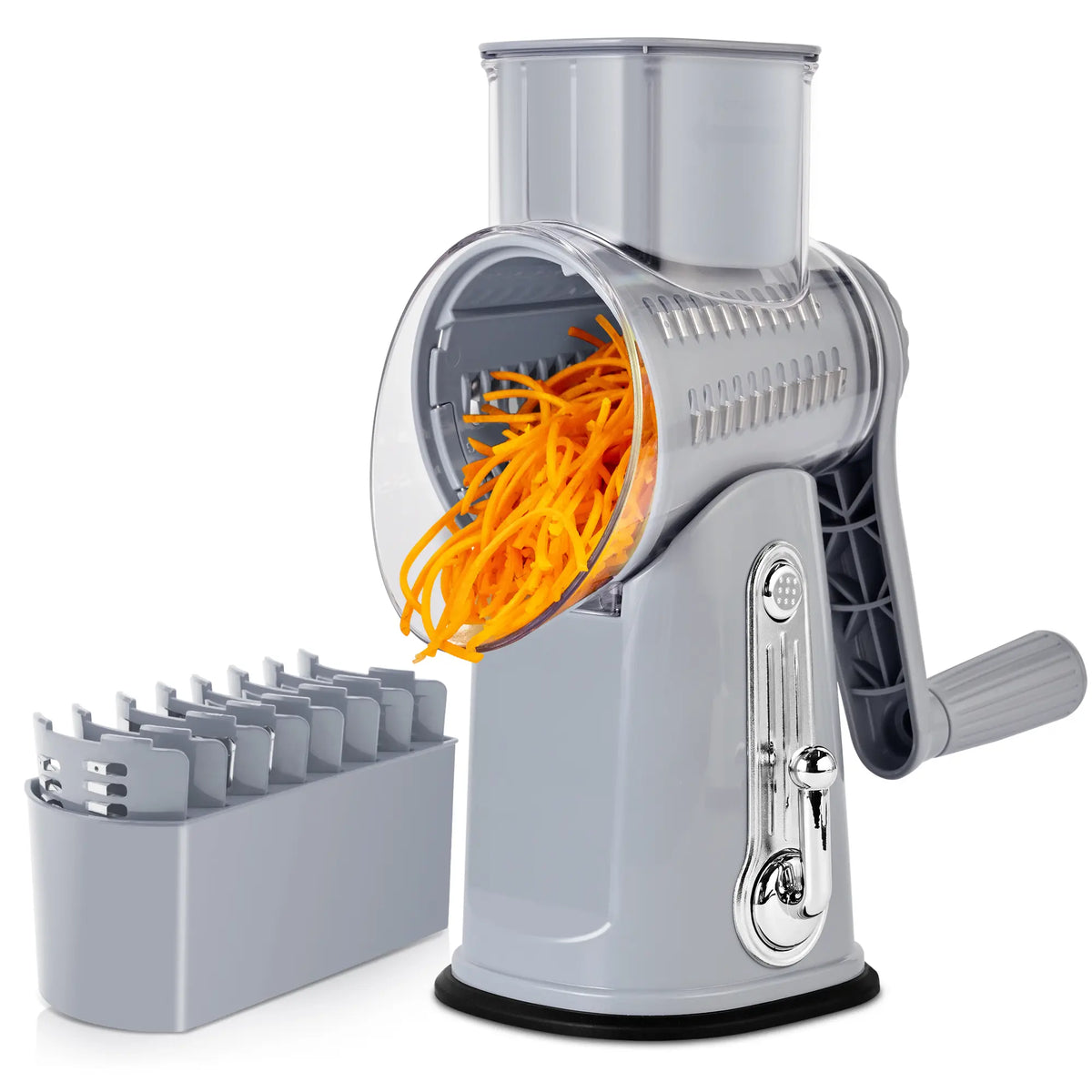 Rotary Grater | 5 Exquisitely Designed Blades in Different Shapes + Heavy-Duty Suction Cup Base