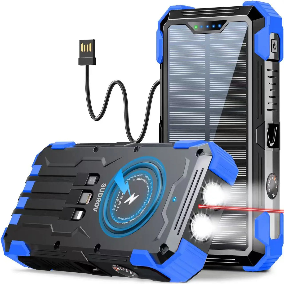 42800mAh Solar Portable Power Bank 15W Fast Charge | Wireless Charging, 4 Built-in Cables & 7 Output Ports