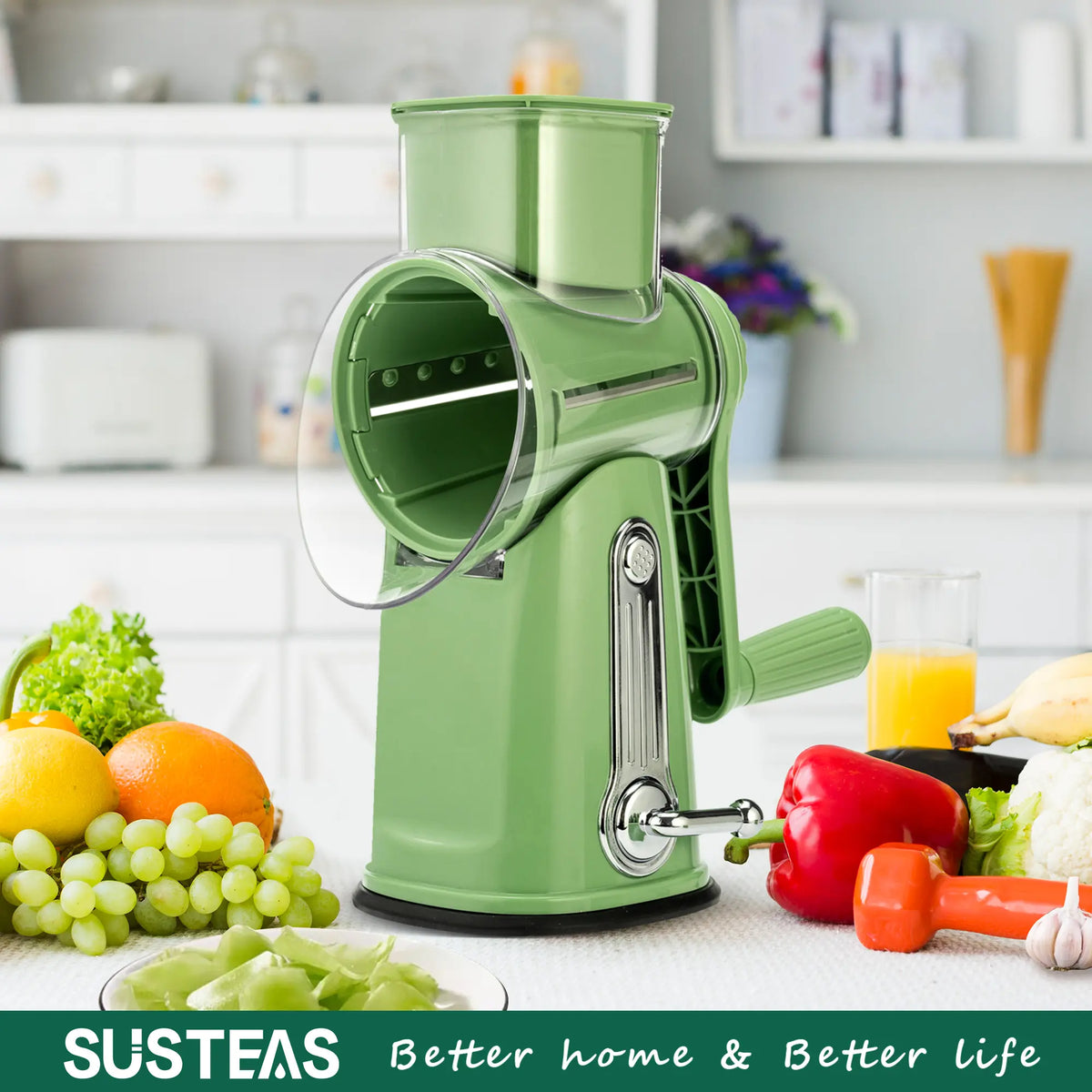 Rotary Grater | 5 Exquisitely Designed Blades in Different Shapes + Heavy-Duty Suction Cup Base
