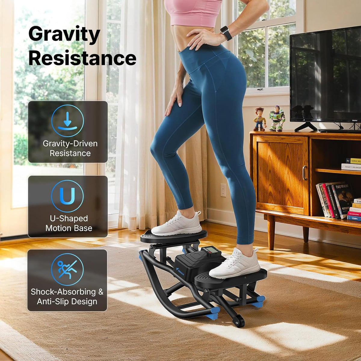 Hydraulic Fitness Stepper | LCD Monitor & Resistance Bands | 330LBS Weight Capacity