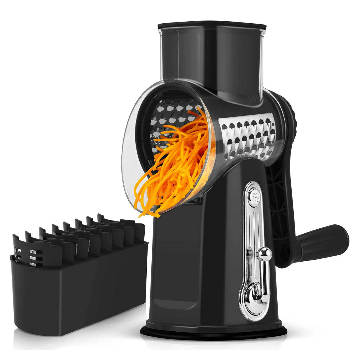 Rotary Grater | 5 Exquisitely Designed Blades in Different Shapes + Heavy-Duty Suction Cup Base