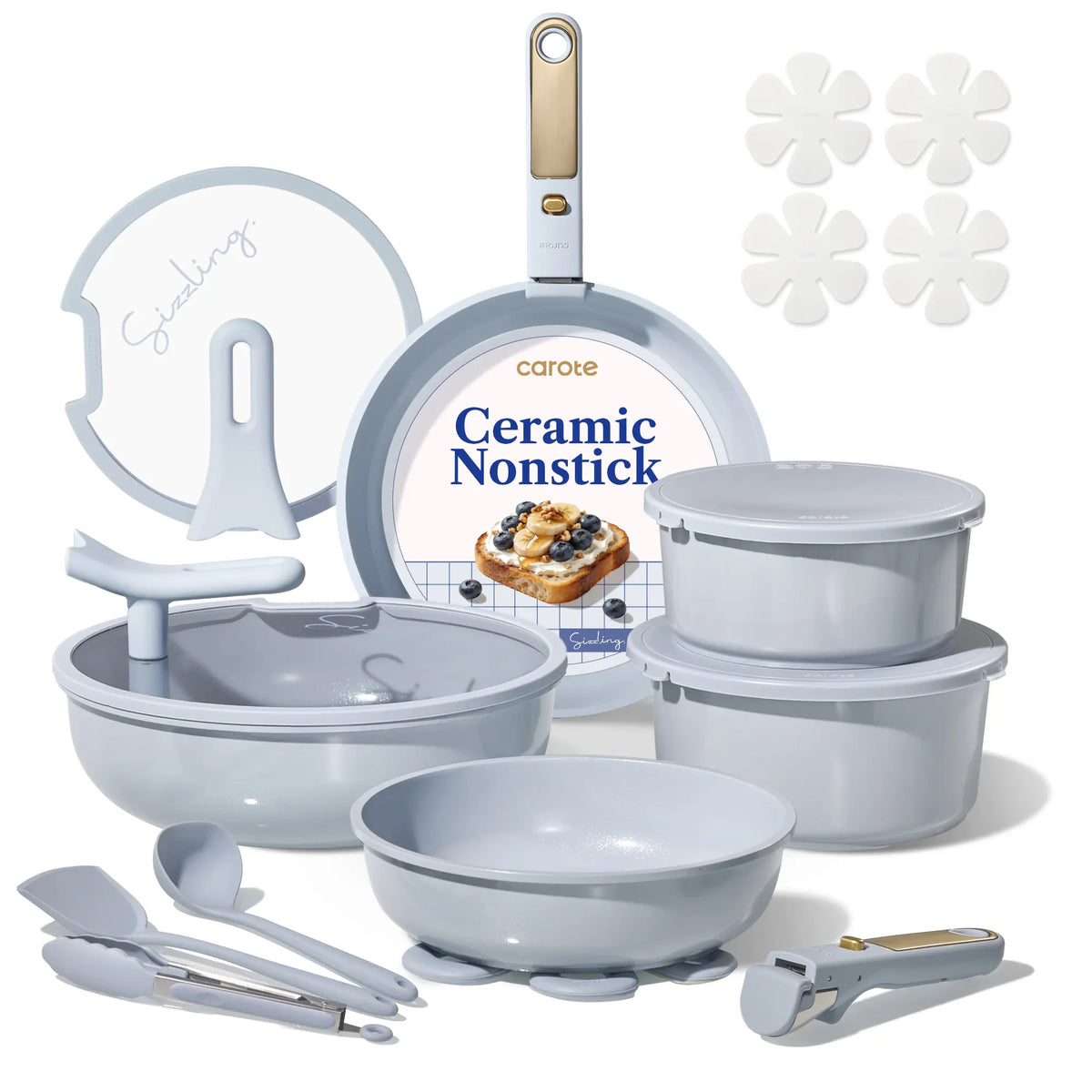 20Pcs Ceramic Cookware Set Stand-Up Lid with Detachable Handle Set, Non Stick Pots and Pans Set Non Toxic, PFAS Free