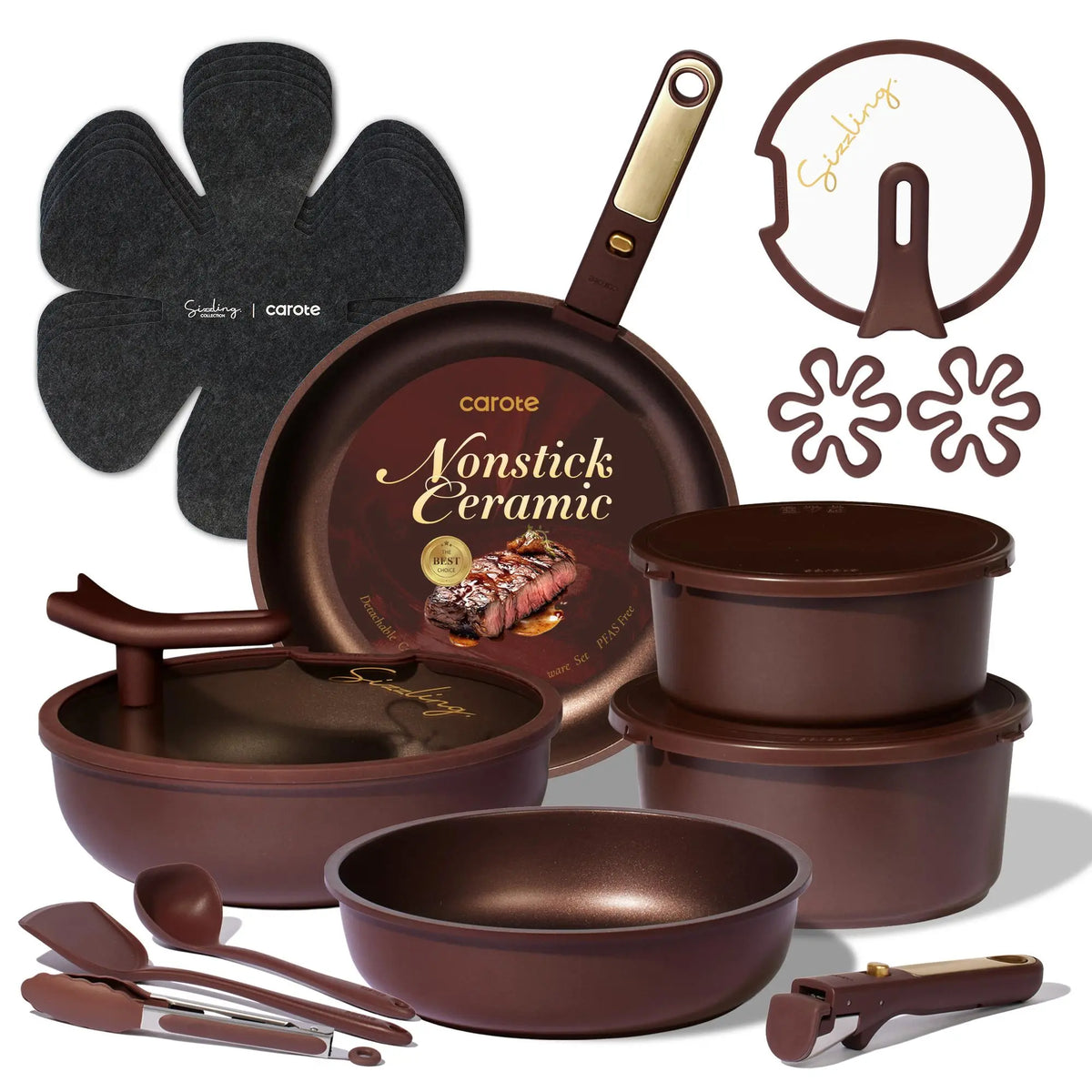 20Pcs Ceramic Cookware Set Stand-Up Lid with Detachable Handle Set, Non Stick Pots and Pans Set Non Toxic, PFAS Free
