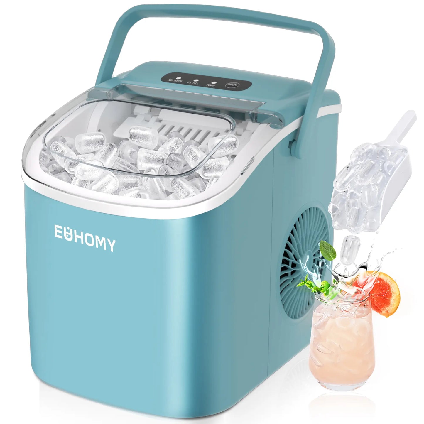 Self-Cleaning Portable Ice Maker, Produces 9 Ice Cubes in 6 Mins, 26 Lbs Ice Per 24 Hours, Ideal for Home, Kitchen, Camping & RV Use